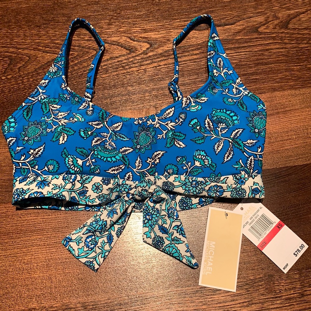 NWT Michael Kors Cruise Tie-Front Bikini Top